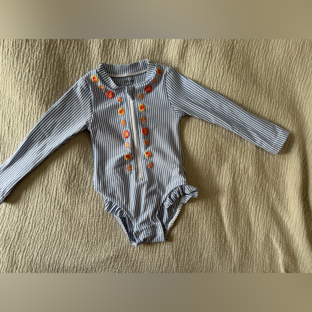 Little Me Striped One Piece Swim - Blue and Orange